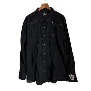 Wrangler Rock‎ 47 Western Snap Closure Long Sleeve Studded Top Women’s XXL Black